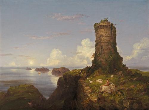 Thomas Cole Romantic Landscape with Ruined Tower oil painting image